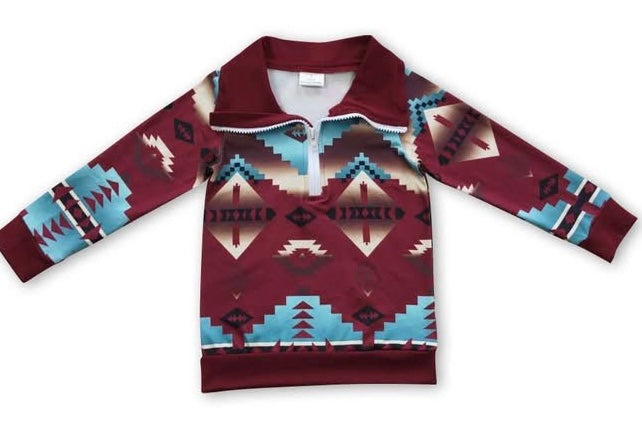Aztec Pullover- Maroon