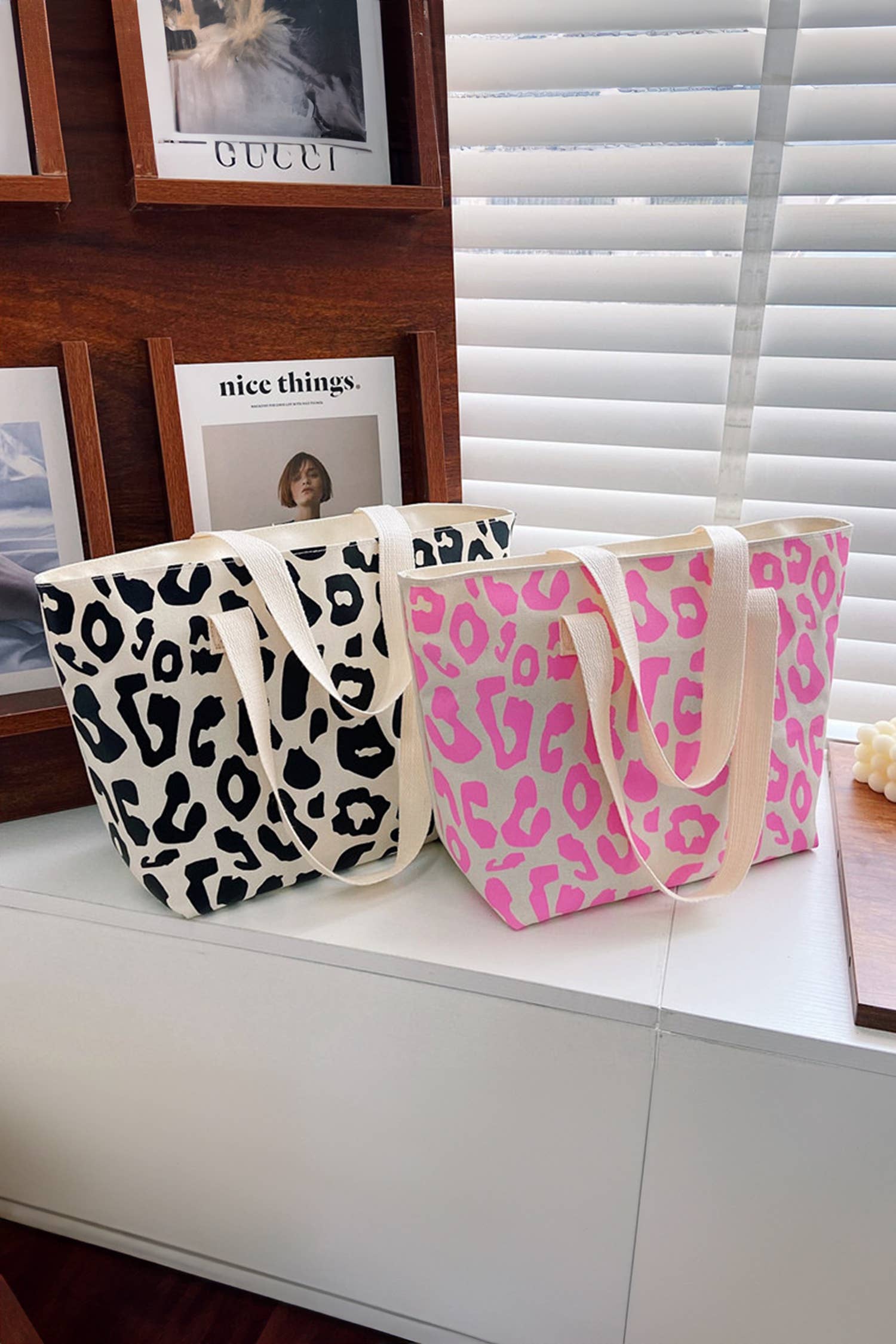 Leopard Print Canvas Tote Bag