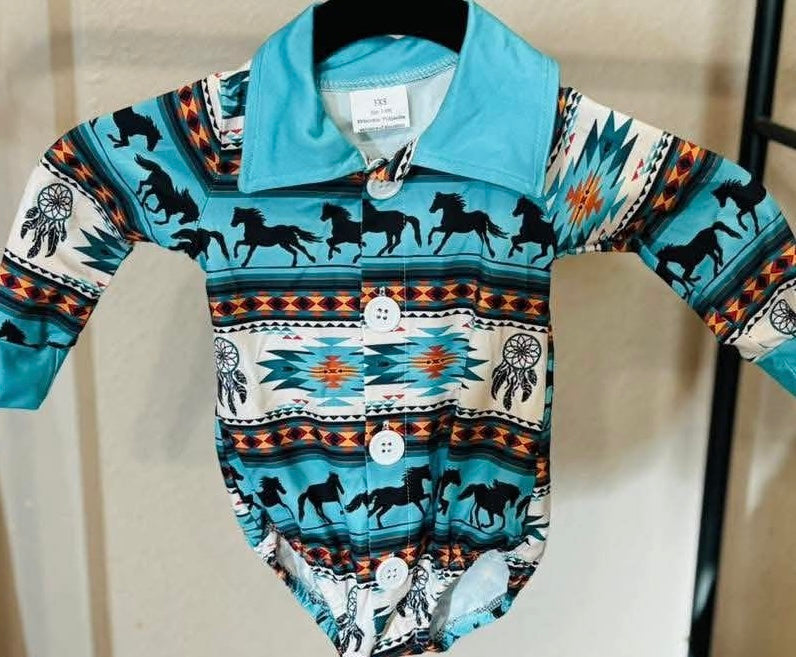 Horse Button Up Onesie