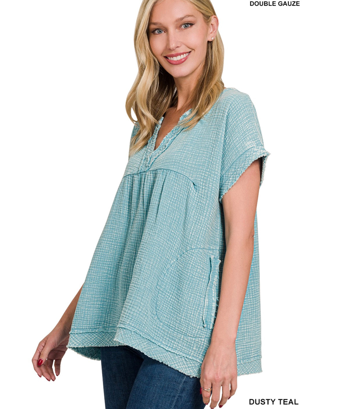 Gauze Raw Edge Shirt- Dusty Teal
