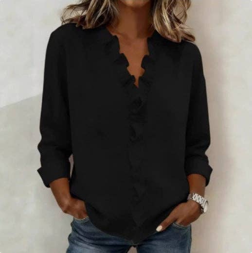 Ruffle Long Sleeve Button Blouse